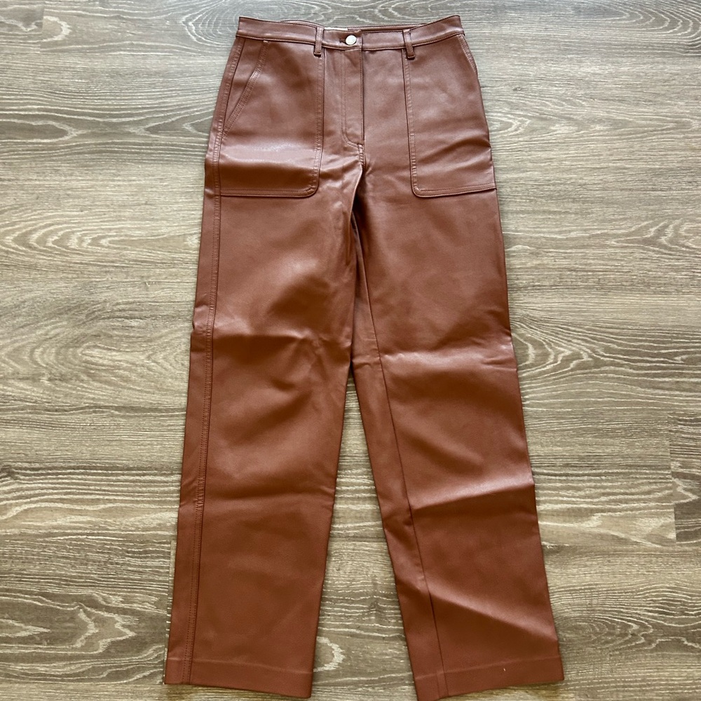 Wilfred Brown Faux Leather Straight-Leg Pants